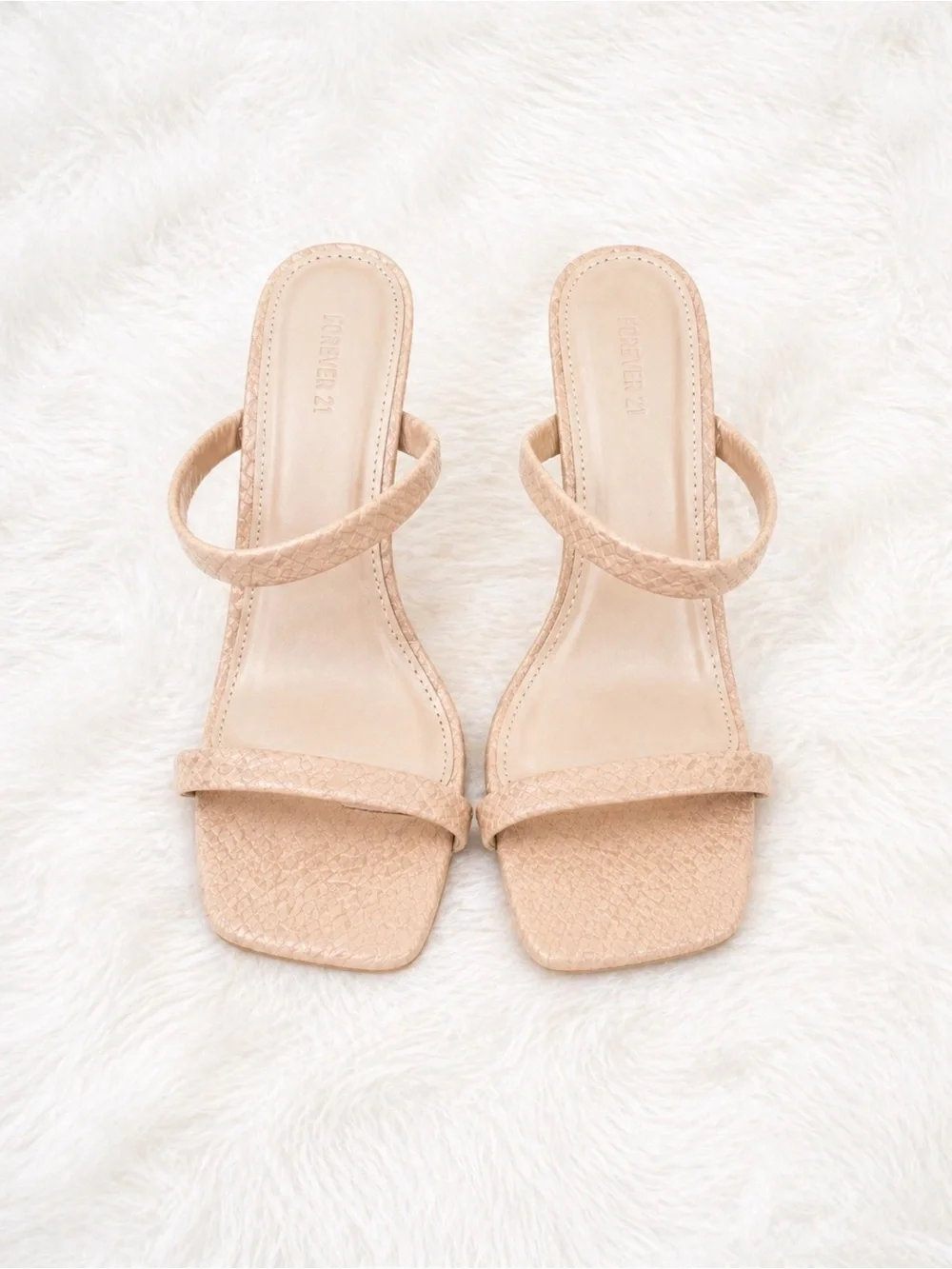 Forever 21 Nude Strappy Heels Size 5.5 Minimalist Square Toe Stiletto Sandals - Picture 1 of 5